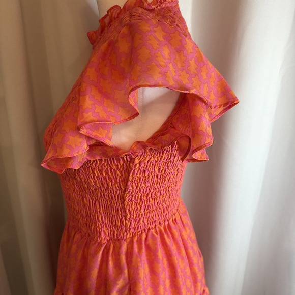J. Marie Dress Women's Small Pink Coral Mini Tiered Ruffled Smocked Stars Party - Picture 5 of 9